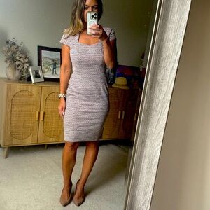 Cap sleeve tweed pencil dress